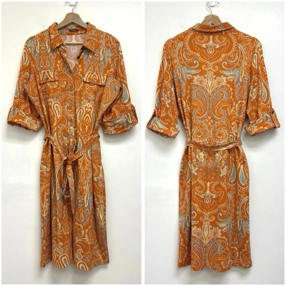 J. McLaughlin Dresses & Skirts - J. McLaughlin Paisley Print Catalina Cloth Belted Shirt Dress Colorful - Large